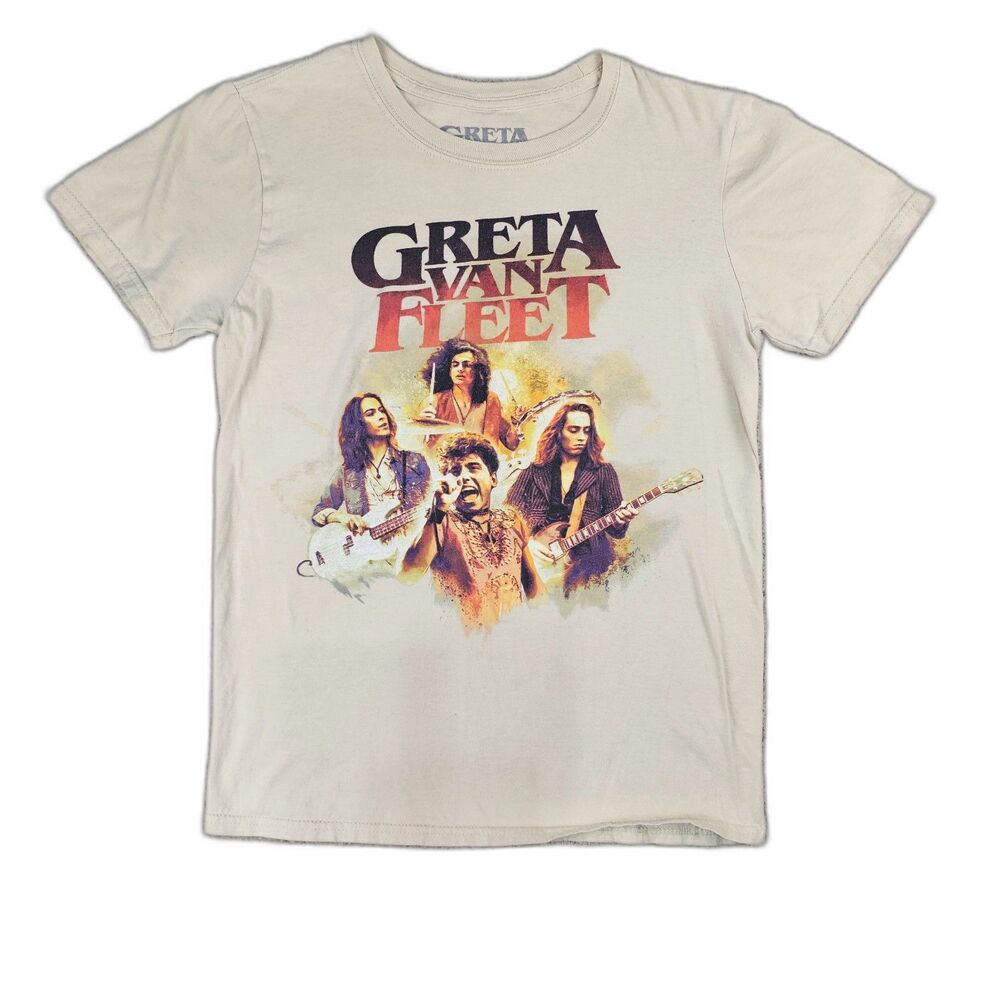 Greta Van Fleet 2018 World Tour Band Tee Small Beige Graphic Rock T-Shirt